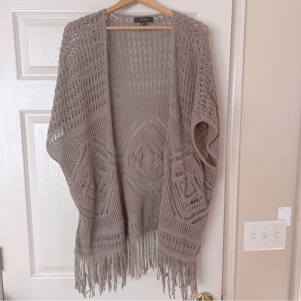 Atmosphere Khaki Brown Shawl Sweater Size XL Crocheted Boho Chic Hippie …